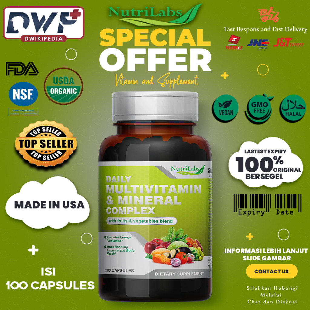 Nutrilabs Daily Multivitamin &amp; Mineral Complex - 100 Capsules Original USA