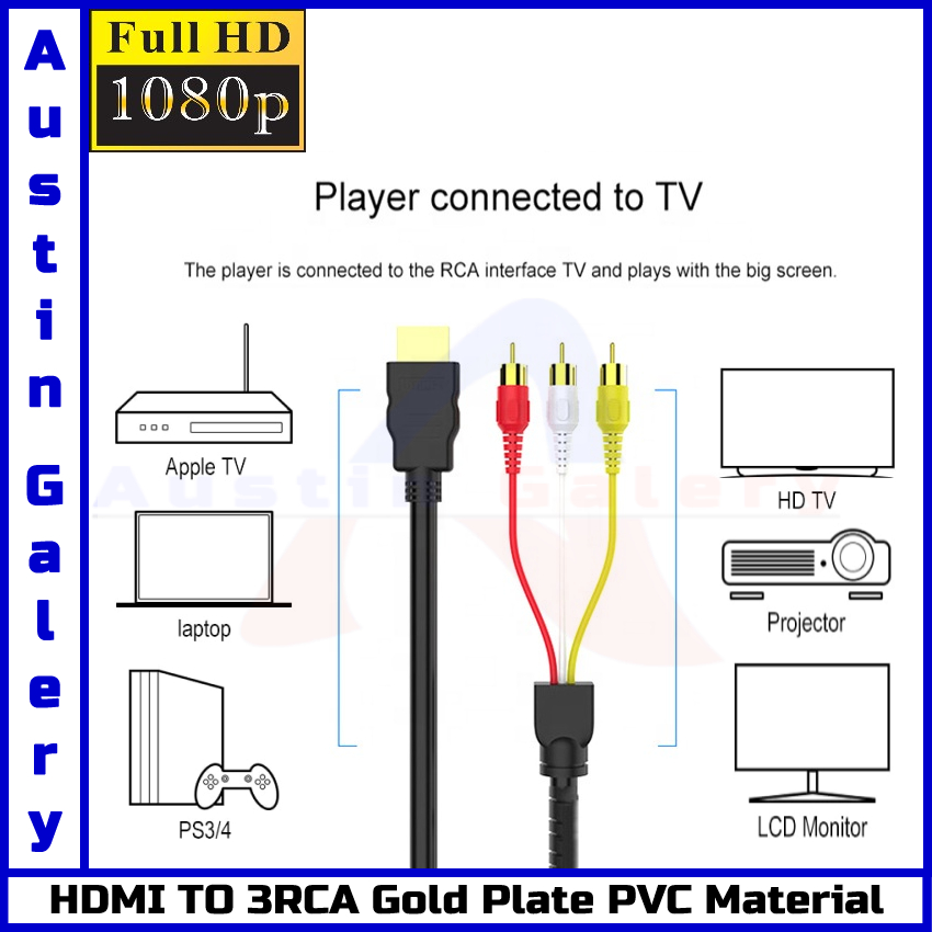 HDMI TO 3RCA AV Audio Video Full HD1080P Untuk HDTV TV BOX