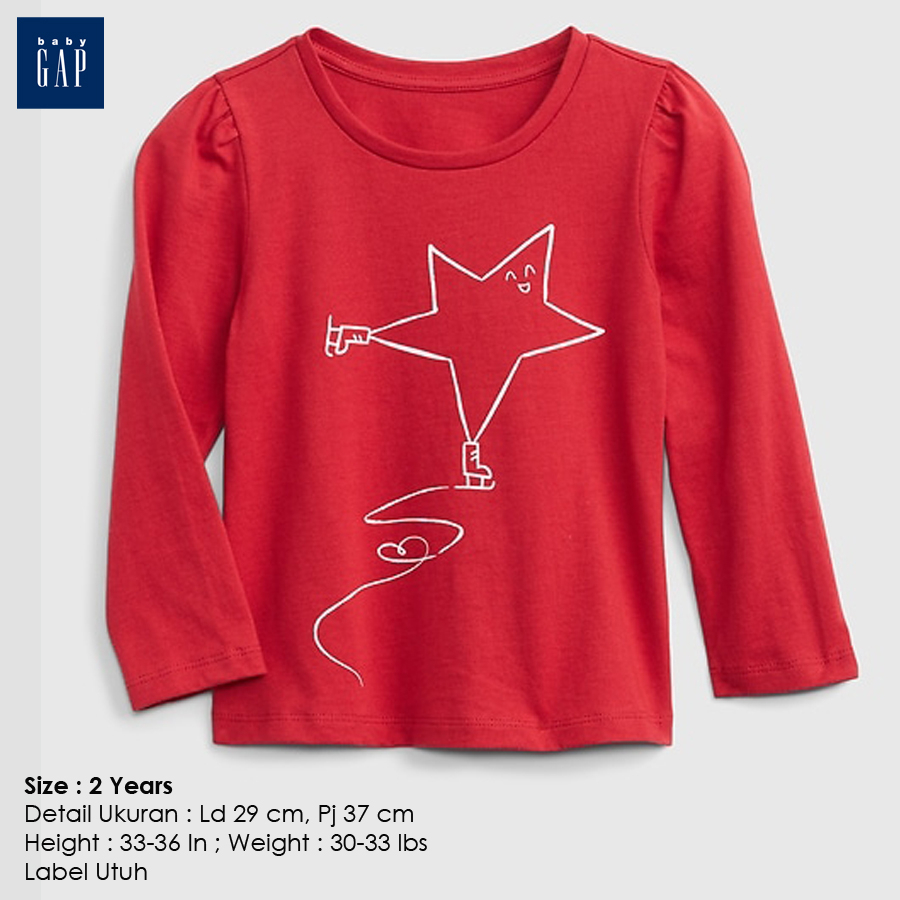 Kaos Lengan Panjang Baby Gap Original Anak Perempuan (2 tahun)