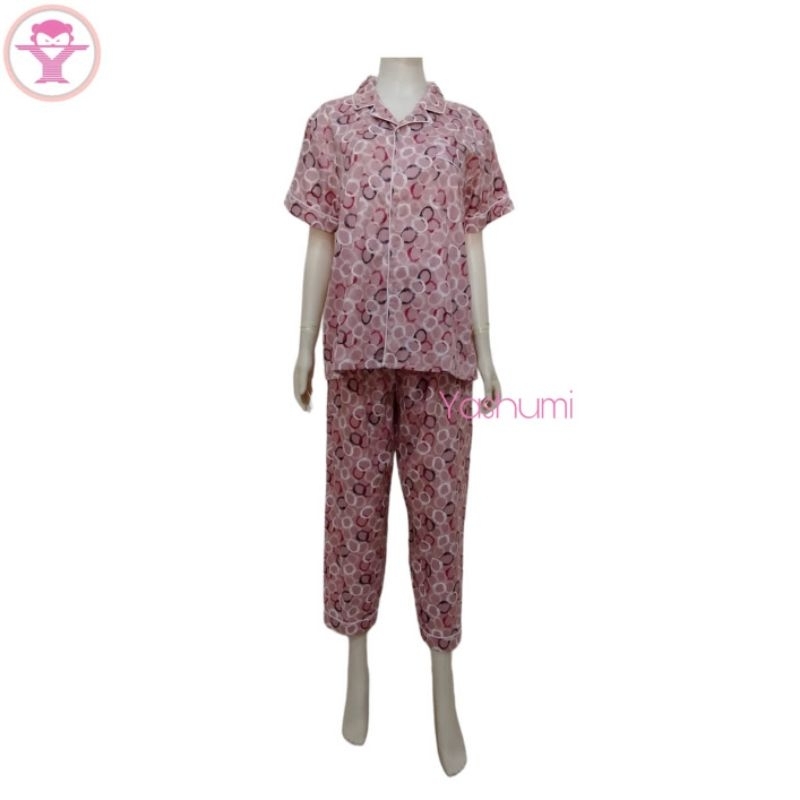 YASHUMI Piyama Krah Santai Katun Jepang Tokai Motif Abstrak Bulat BP35JB223