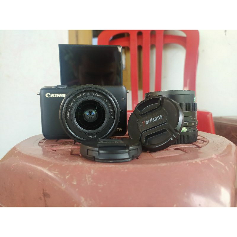 kamera Canon M10 2 lensa, lensa kit & Fix 7 artisan 50mm