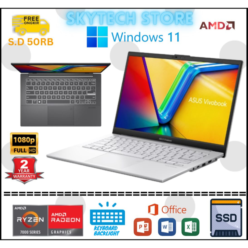 Asus Vivobook GO 14 E1404FA Amd Ryzen 3 7320U Ram8GB Ssd512GB Windows 11 &amp; Office Home Student 2021 Original