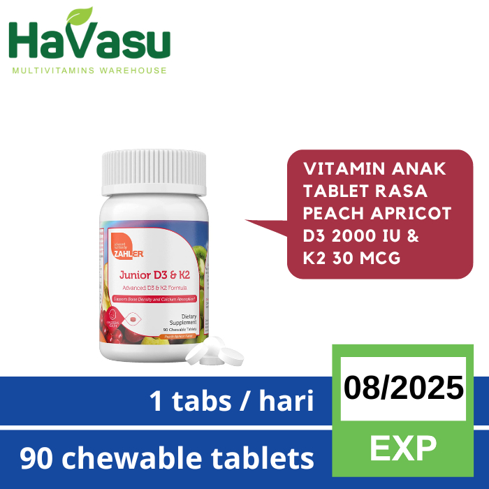 Zahler Junior D3 + K2 2000IU 90 Chewable Tablets Vitamin Anak K2 D3