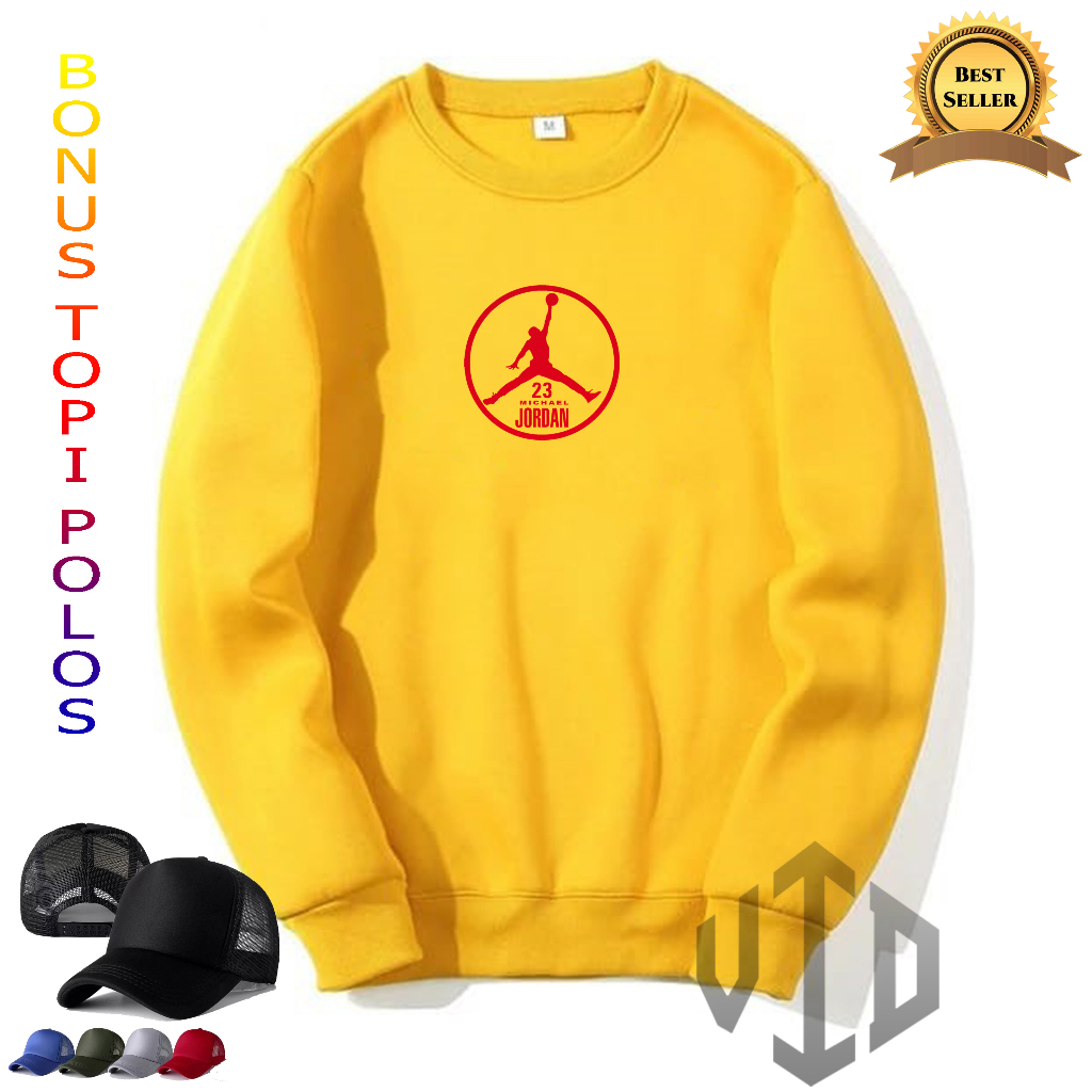 BONUS TOPI...Sweater CrewnecK JORDAN BULAT Motif MERAH+TOPI//Sweatshirt Hoodie Pria/Wanita//Switer T