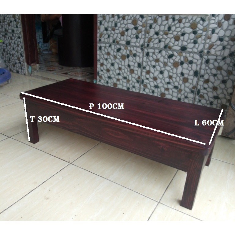 Meja lesehan full kayu jati belanda siap pakai panjang 100cm lebar 60cm tinggi 30cm