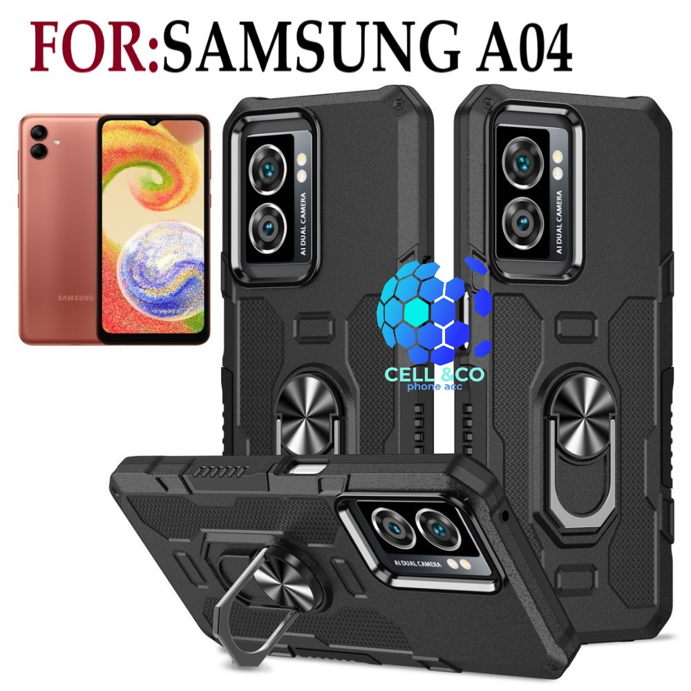 Case Armor SAMSUNG A04 Iring Cincin Magnetic Kesing Hp Protect kamera Premium Hard Case Standing Robot Pelindung Kamera