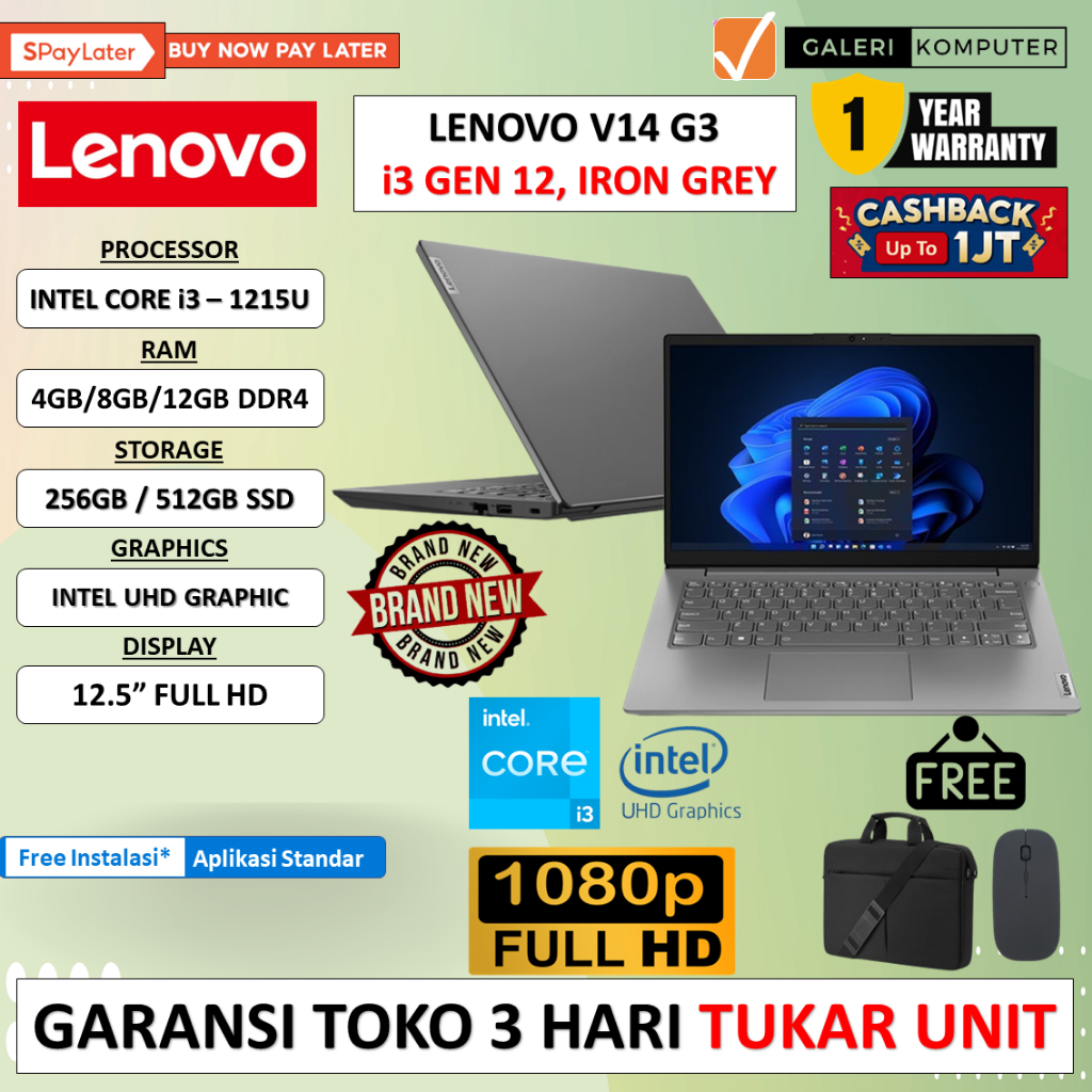 PROMO LAPTOP LENOVO V14 G3 INTEL CORE I3 - 1215U 12GB 512GB WINDOWS 11 HOME