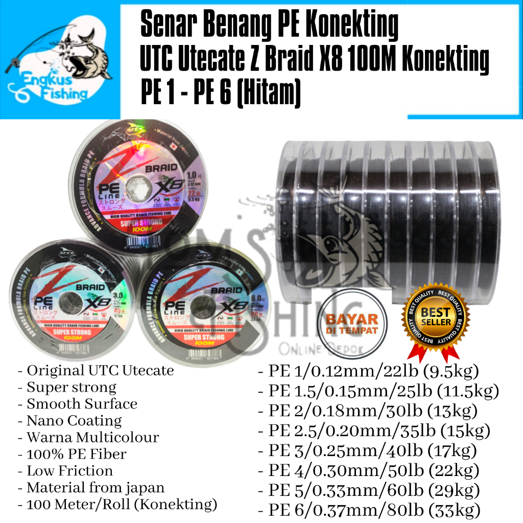 Senar Benang Pancing PE UTC Utecate Z-Braid X8 Halus (PE 1 - PE 6) 100M/Roll Konekting - Engkus Fishing