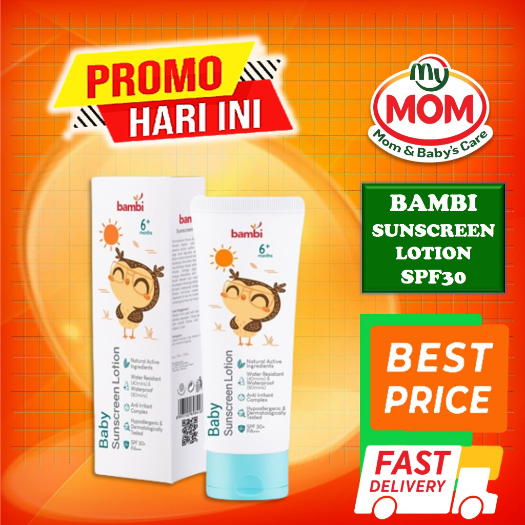 [BPOM] Bambi Baby Sunscreen Lotion 100ml SPF30 / Bambi Sunblock Lotion Sun Screen Bayi Anak / Kulit Normal - Sensitif / SPF 30++ / Sunscreen Bayi Waterproof &amp; Water Resistant