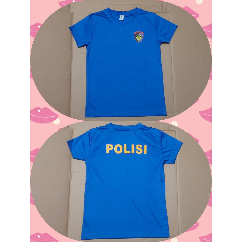 kaos biru polair bahan jersey - kaos dalaman pdl biru airud