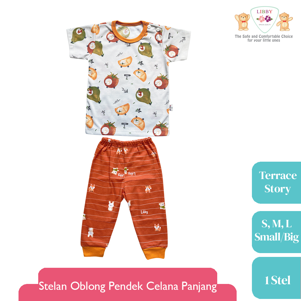 LIBBY Stelan Oblong Pendek - Celana Panjang Motif Terrace Story (1 stel) Terbaru