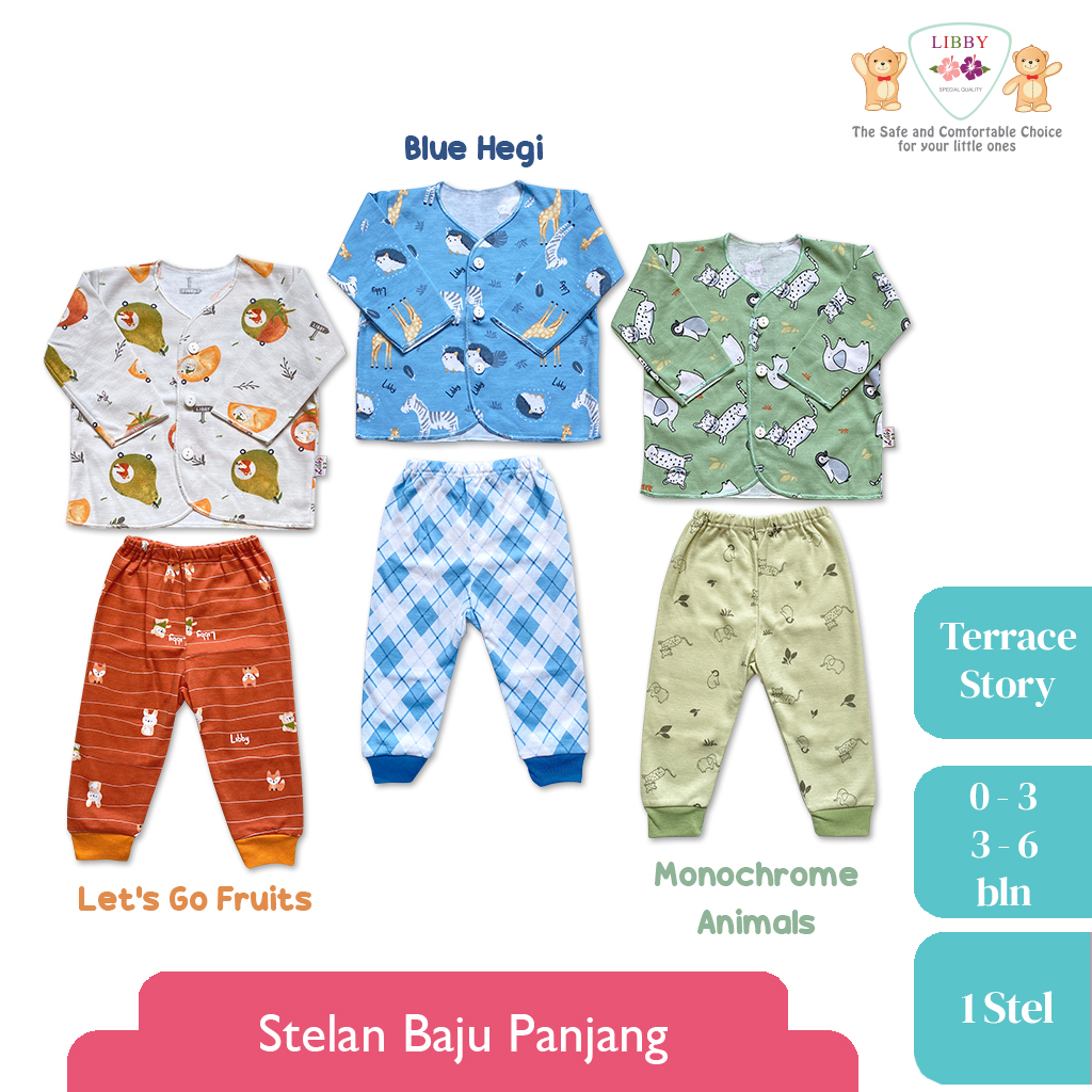 LIBBY Stelan Baju Panjang Newborn Motif Terrace Story(1 stel) Terbaru