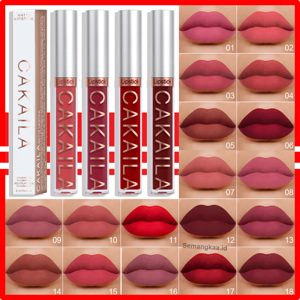 CAKAILA Lipstik 18 Matte Lipstick Liquid Waterproof And Drable Long Lasting XX019