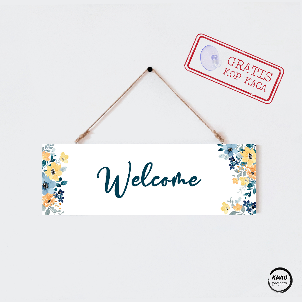 Kuro Projects - Home decor Hiasan Gantungan Pintu Kamar Rumah tulisan Assalamualaikum, Welcome, Open