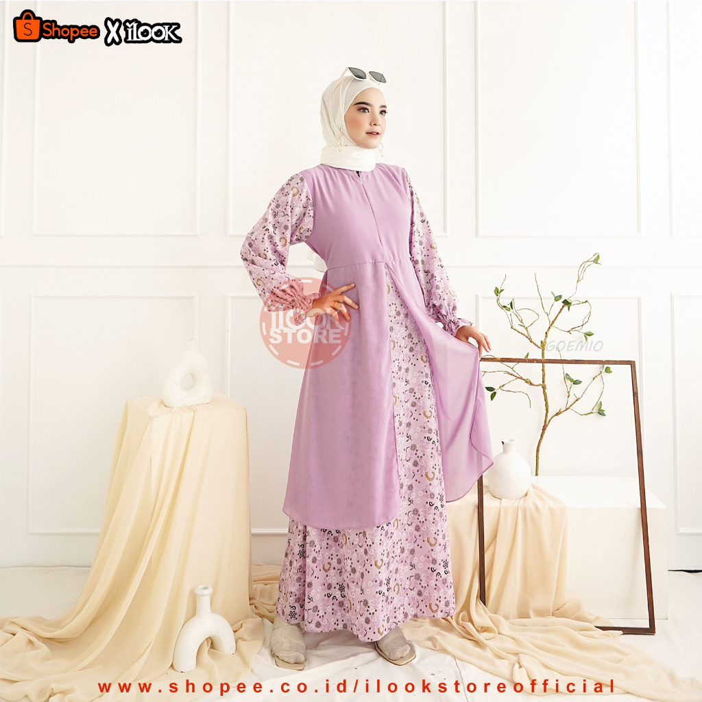 ilook | Syahara Gamis Lebaran 2023 Motif Lengan Karet Pinggang Tali Busui Friendly Wolpeach Ceruty Baby Doll