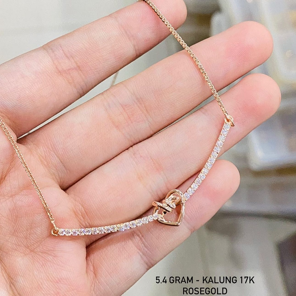 Kalung set anak dan dewasa emas asli kadar 75 17k rosegold diamond look aesthetic solitaire love koin tas kupu hitam 2 layer infinity variasi liontin branded