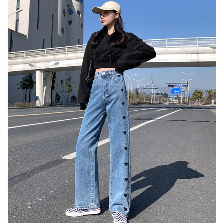 XIAOZHAINV Celana Jeans Wanita Korean Style High Waist Loose 6012