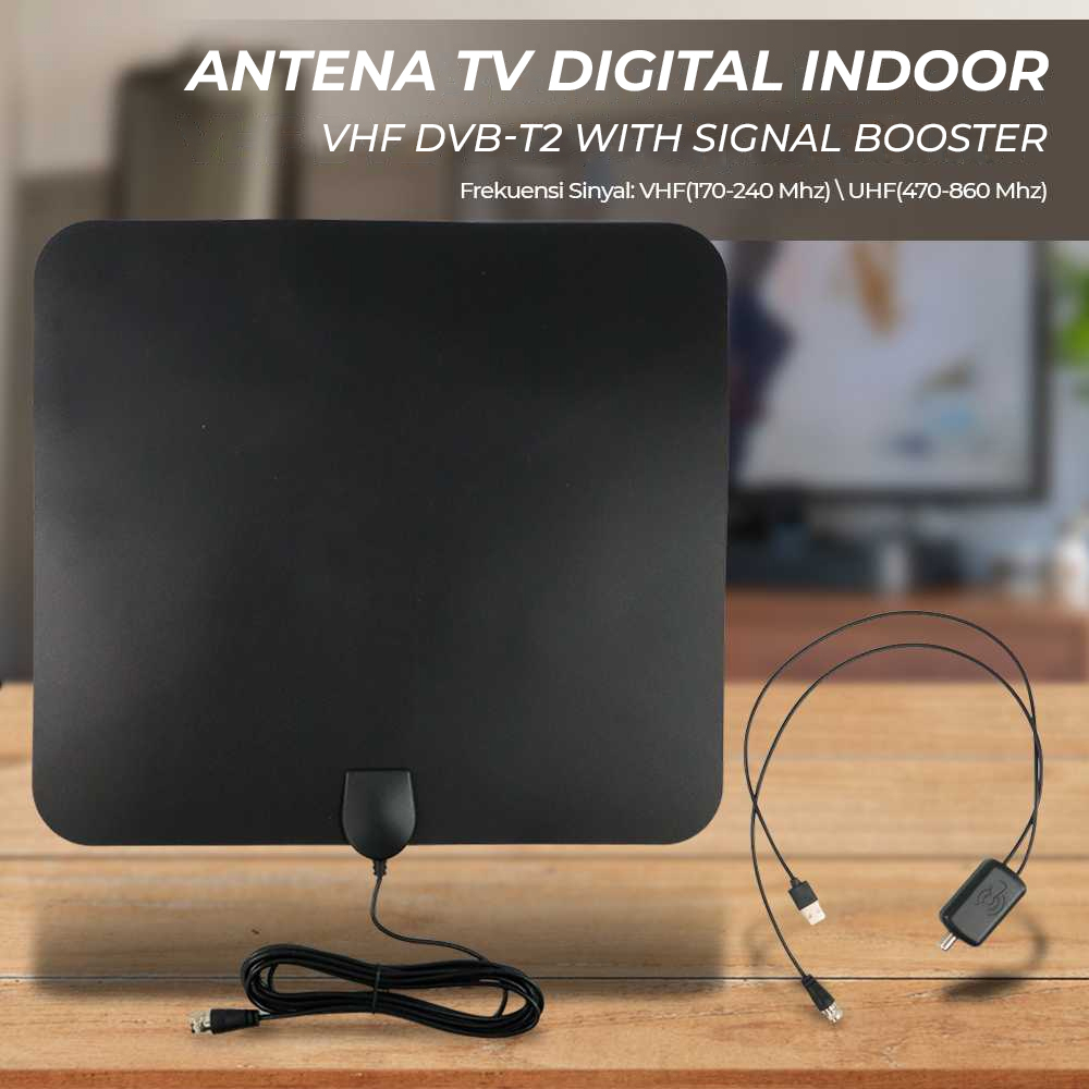 Antena TV Digital Indoor VHF DVB-T2 with Signal Booster - JY002-1-8 - Black