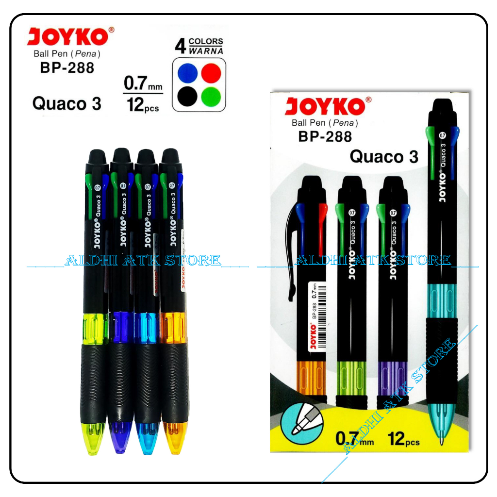 

Pulpen Joyko BP-288 Quaco 3 0,7mm Pen Joyko 4 (Empat) Warna Ball Pen