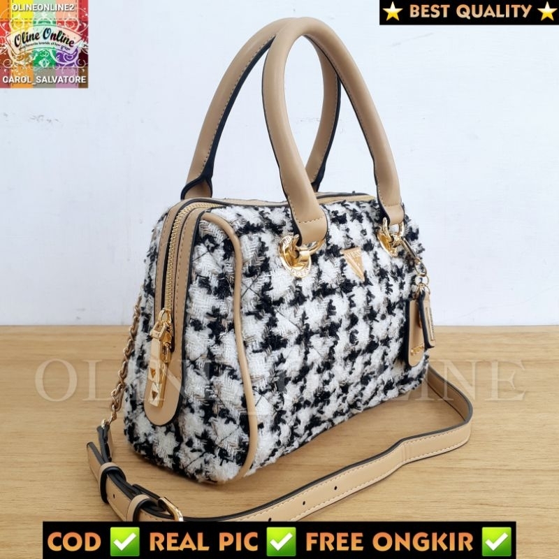 tas cessily bowling tweed rajut top handle speedy selempang roomy bag