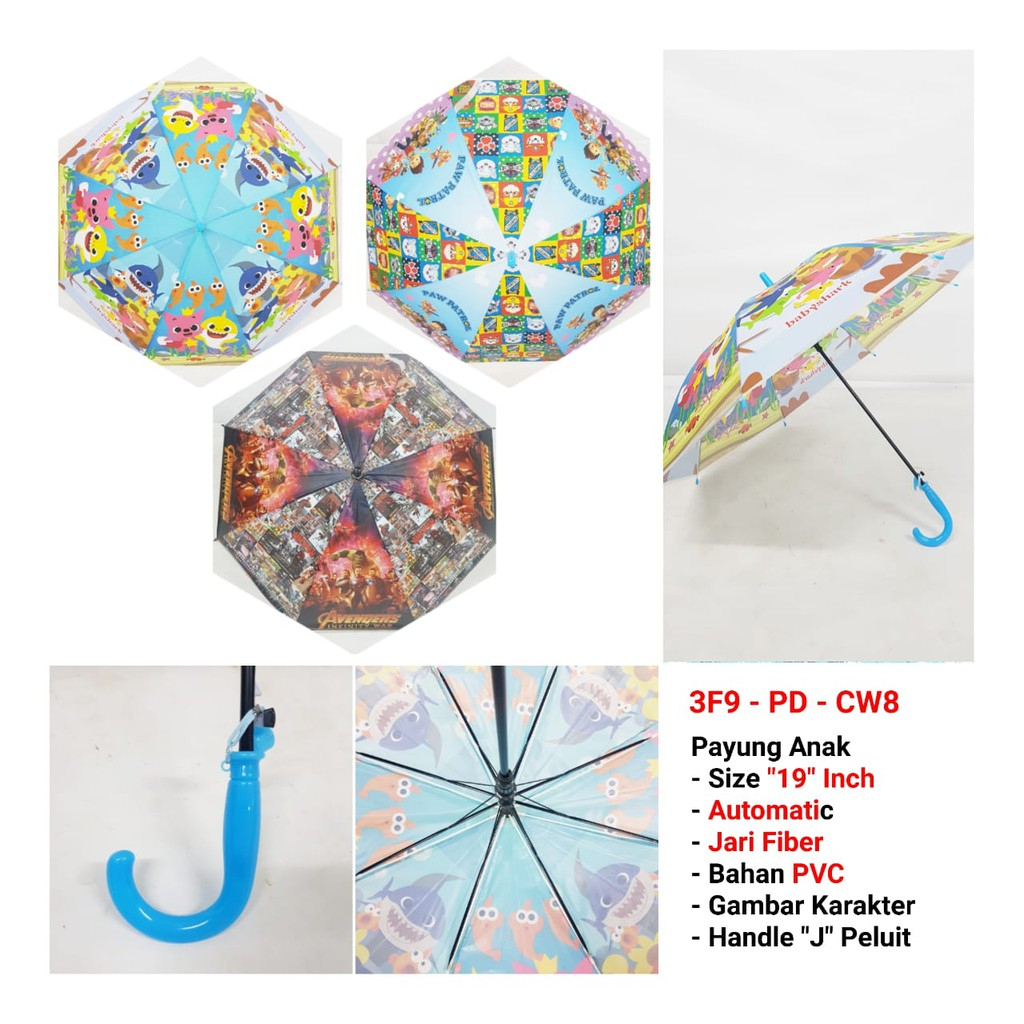 PAYUNG ANAK KARAKTER MOTIF TRANSPARANT UKURAN TANGGUNG (Free Bubble Wrap + Dus)