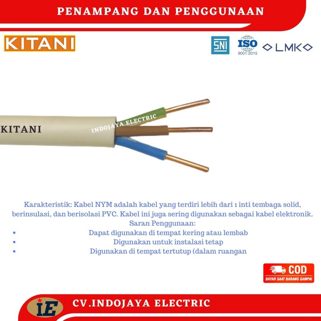 Kabel listrik Kitani NYM 3X2,5 panjang 25 meter kabel tembaga murni