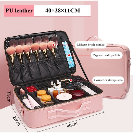 Tas Organizer Makeup Kosmetik Portable Travel Two Layer - EC40 - Pink