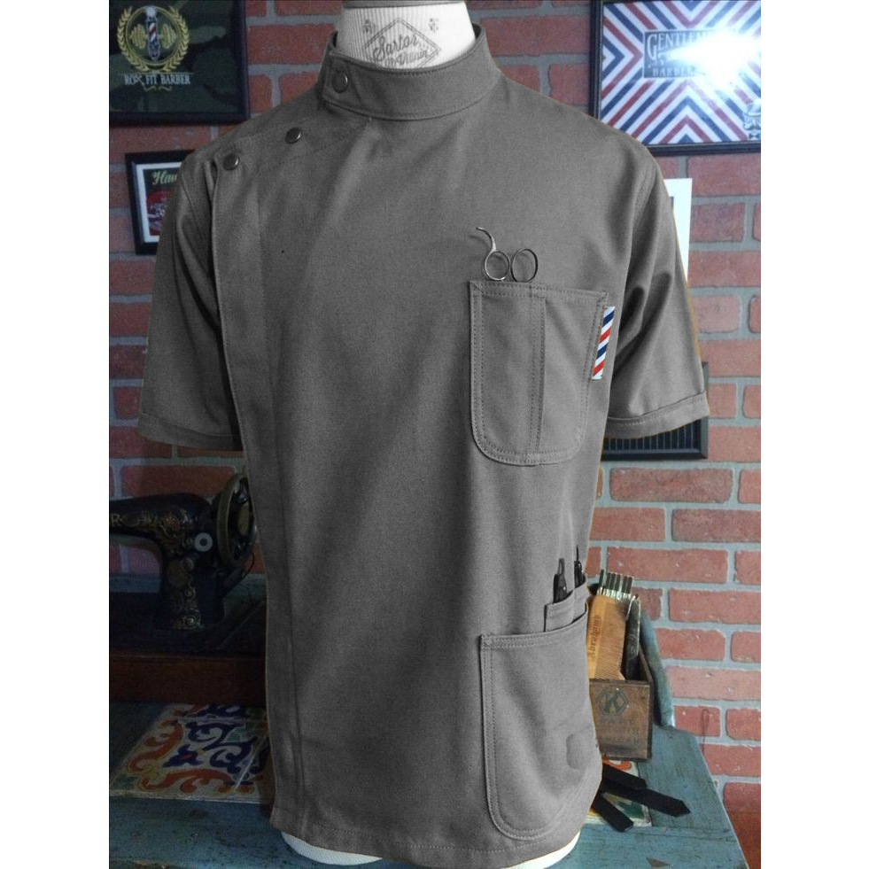 Kemeja/Baju/seragam Barber katun tebal varian warna plus bordir logo
