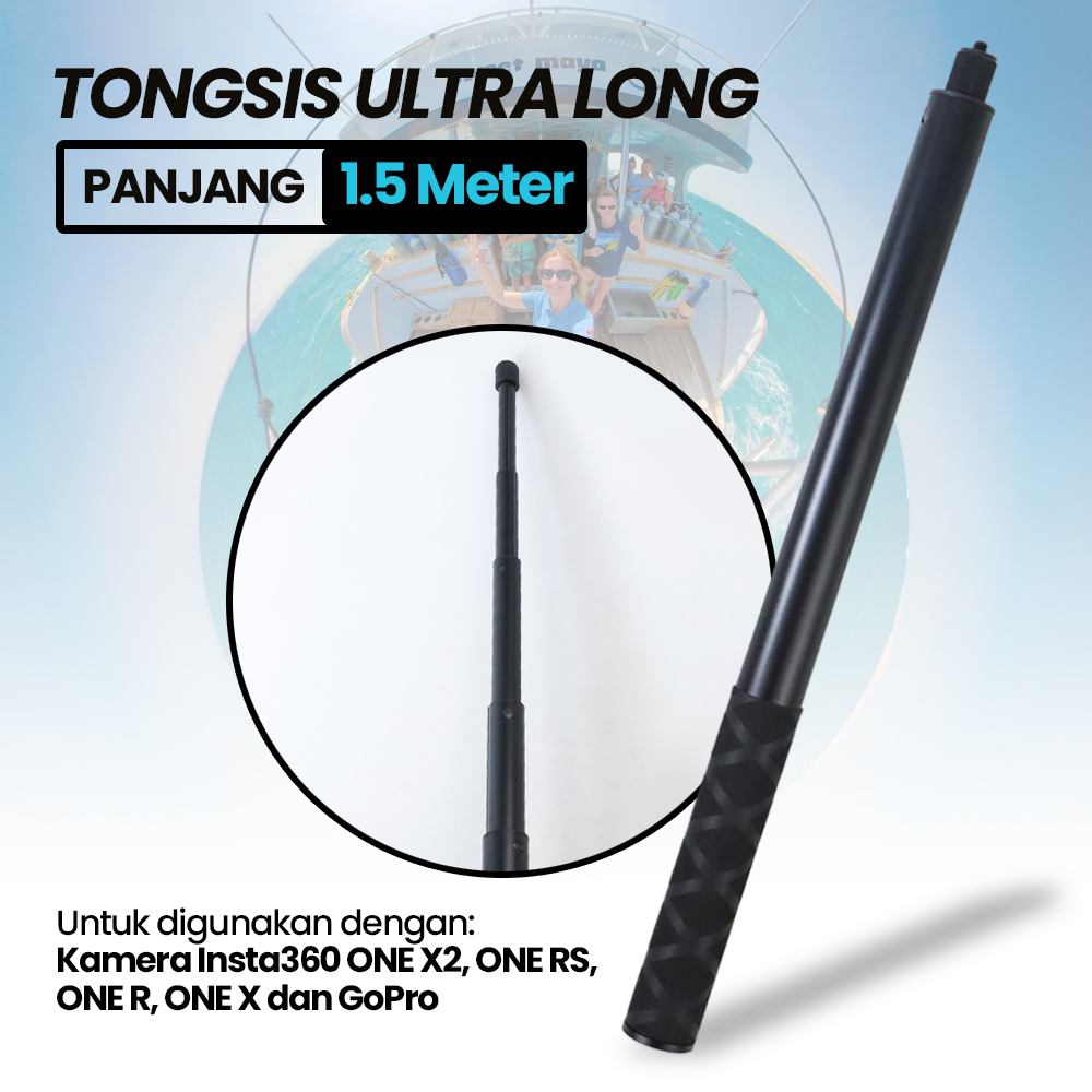 Tongsis Selfie Stick Ultra Long Invisible 1.5M Insta360 GoPro - YZ515 - Black