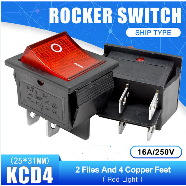 Saklar Tombol Power On Off Rocker Switch Besar merah 4 Pin Kaki Lampu 250VAC