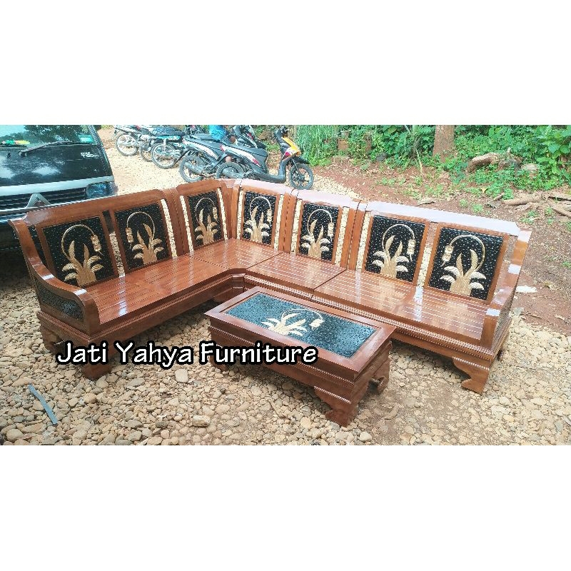 Kursi tamu sudut jati model semut