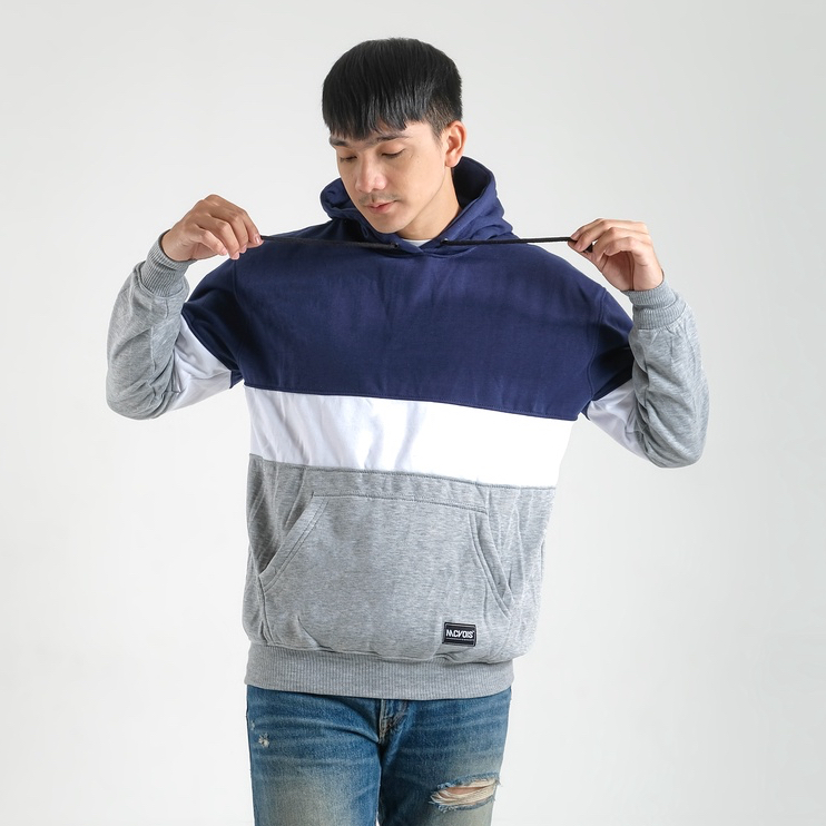 Mcvois Sweater Hoodie Kombinasi 3D Navy Bawah Misty