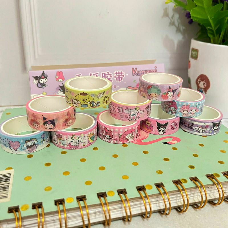 

10 in 1 Paket solatip Washi tape SANRIO roll full bergambar kartun family lucu imut viral kekinian