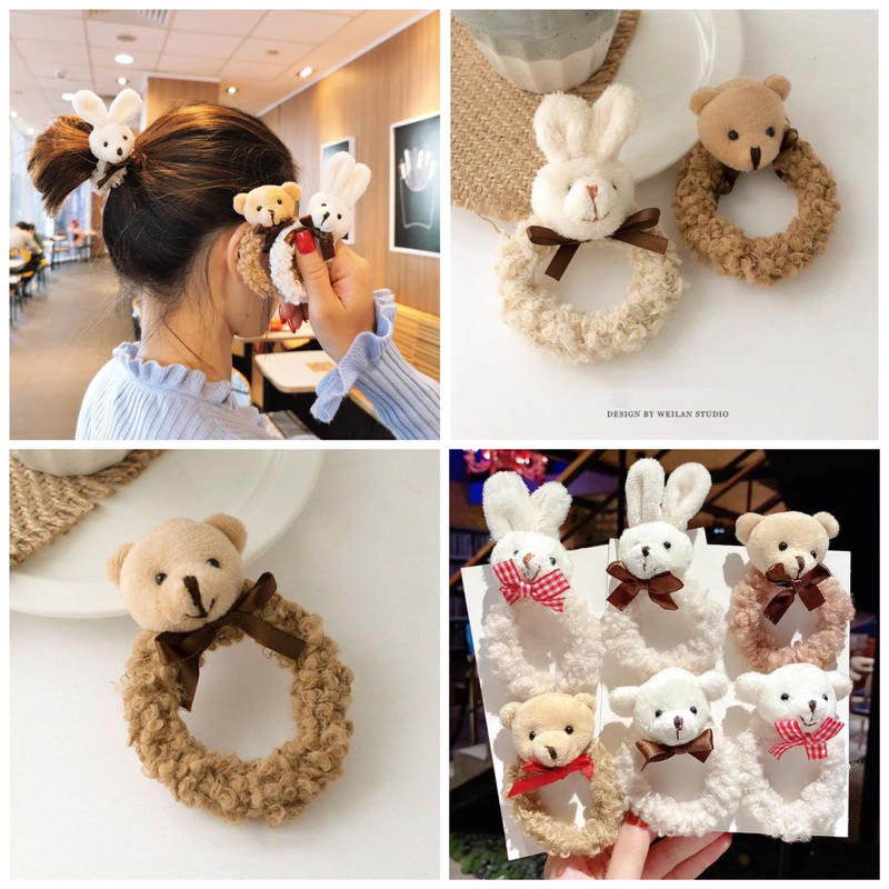 IKAT RAMBUT WANITA BEAR RABBIT AKSESORIS RAMBUT SCRUNCHIE KOREA IMPORT