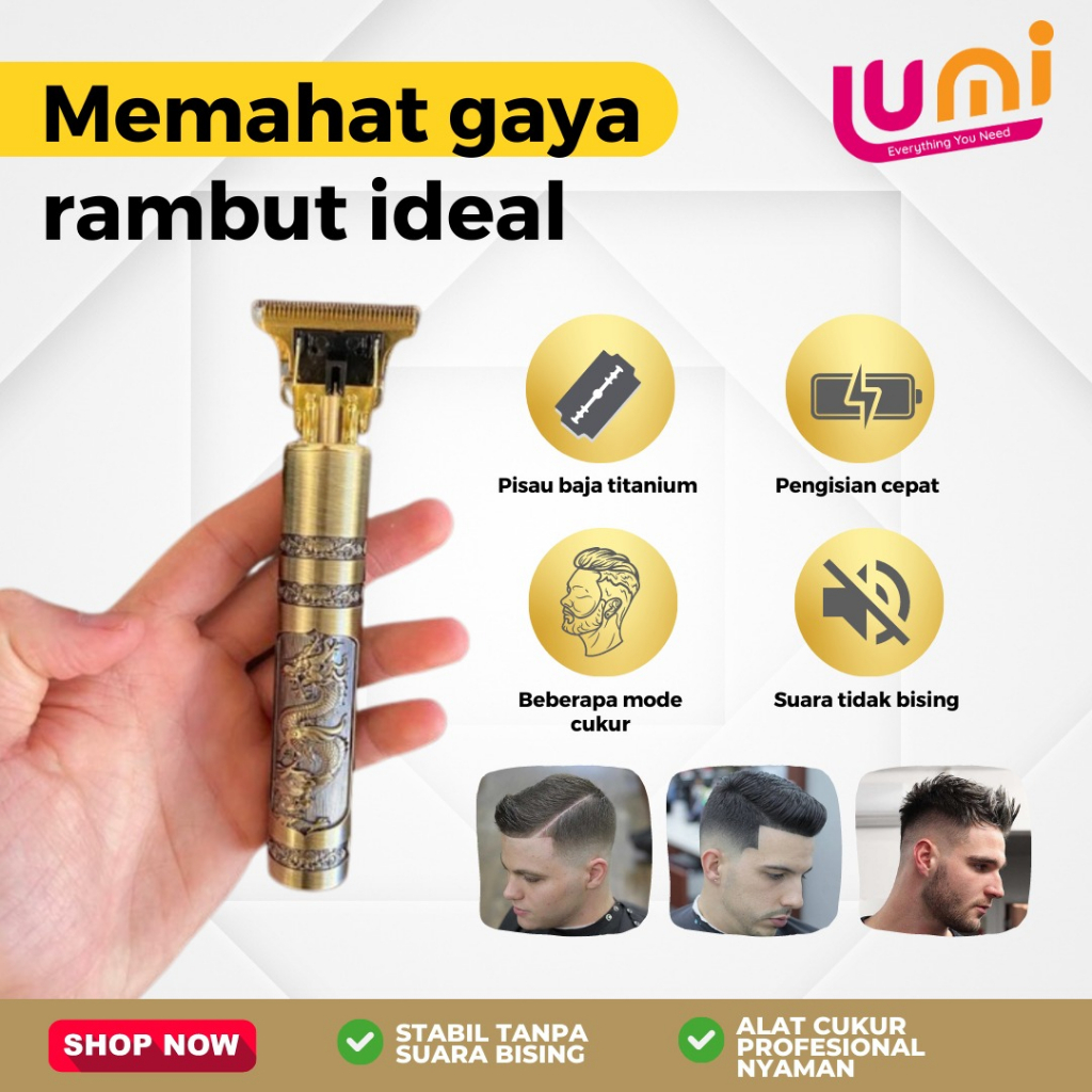 Alat Cukur Rambut Vintage T9 Motif Naga Trimmer Shaver Recharger Pemangkas Bulu Kumis Jenggot Jambang Hair Clipper Bahan Steinless