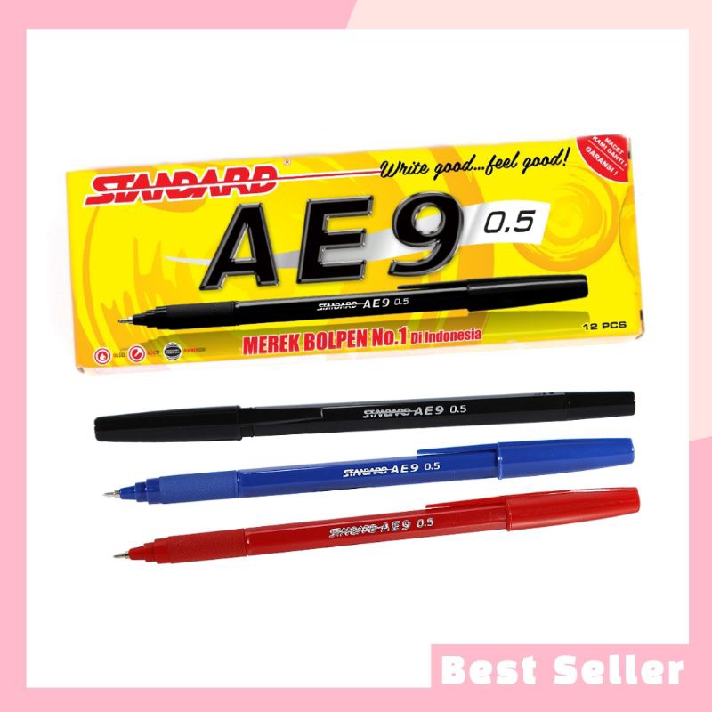 

Pulpen Standard AE9 0.5mm Hitam Biru 1 Pack Isi 12 Pcs
