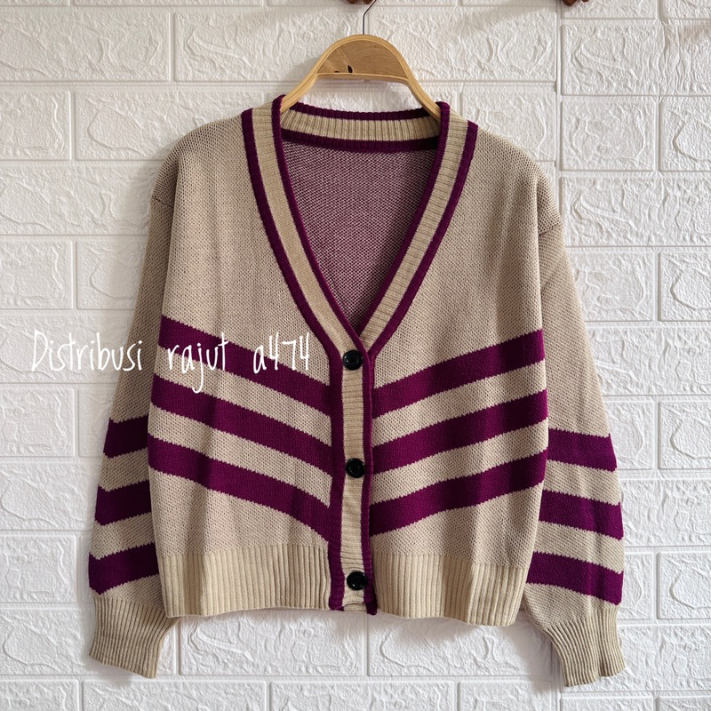 CITRA CARDIGAN RAJUT KANCING MOTIF STRIPE ATASAN LENGAN PANJANG WANITA