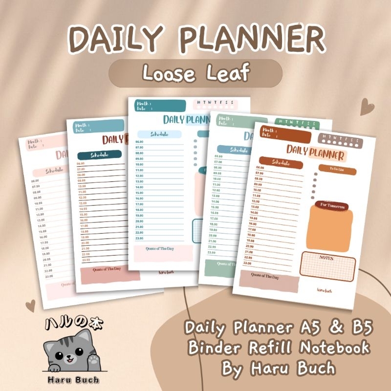 

Loose Leaf Daily Planner/To Do List - Refill Binder A5 -15 Lembar by Haru Buch