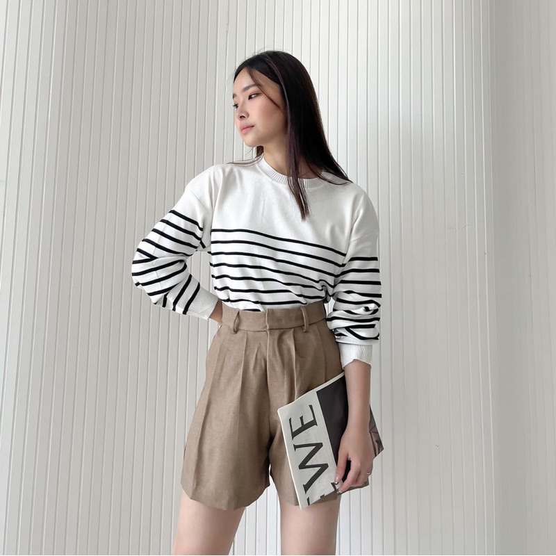 OTHA KNIT SWEATER OVERSIZE WANITA KOREA - STRIPES LONGSLEEVE TOP PREMIUM - SWEATER SOFT KNIT BASIC KOREA - ATASAN TANGAN PANJANG - HIJAB FRIENDLY - SWEATER GARIS GARIS RAJUT ATASAN WANITA - HADIAH / KADO ULTAH CEWEK