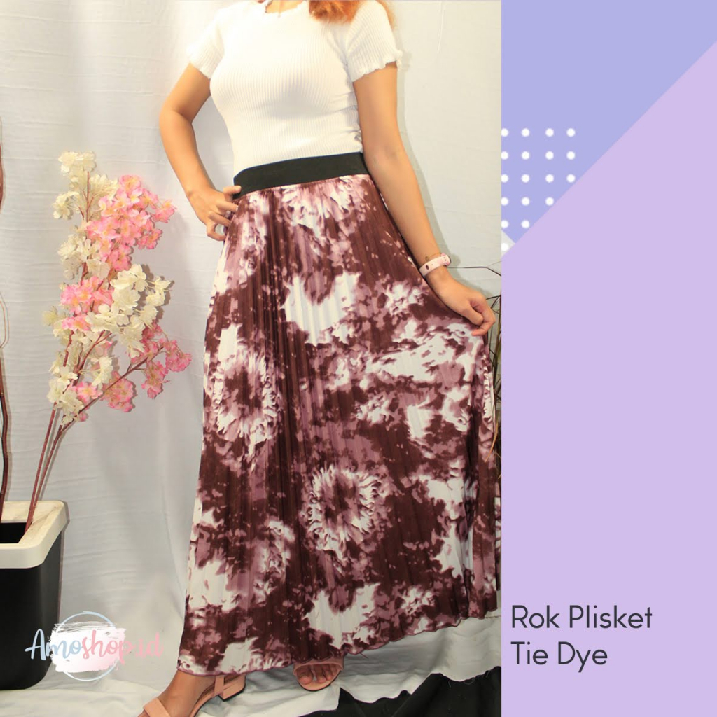 Rok Plisket Tie Dye Rok Panjang