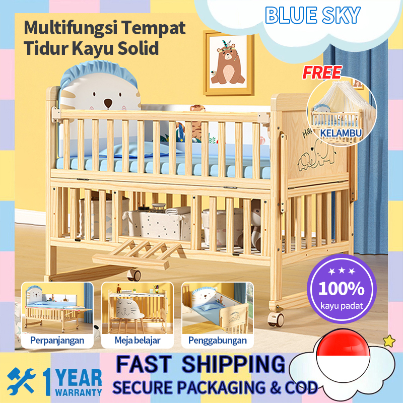 BLUE SKY rocking Baby Box Bayi / Tempat tidur kayu solid multifungsi Tempat Tidur Bayi / ranjang bayi / tempat tidur bayi / Kayu Solid