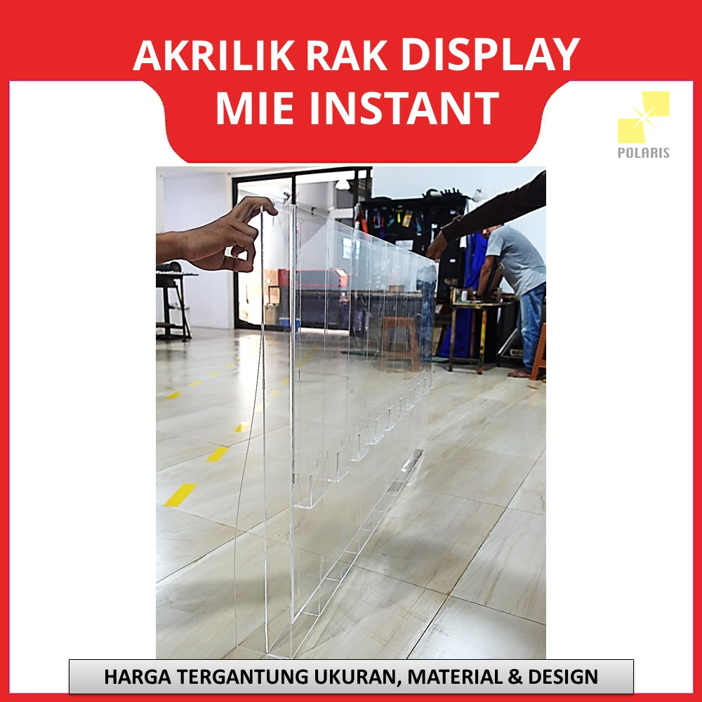 RAK ACRYLIC WARMINDO DISPLAY MIE INSTANT RAK INDOMIE - AKRILIK TEMPAT MI 10 SLOT UKURAN 145x12x80 CM