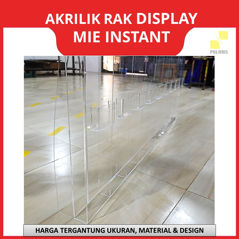 RAK ACRYLIC WARMINDO DISPLAY MIE INSTANT RAK INDOMIE - AKRILIK TEMPAT MI 10 SLOT UKURAN 145x12x80 CM