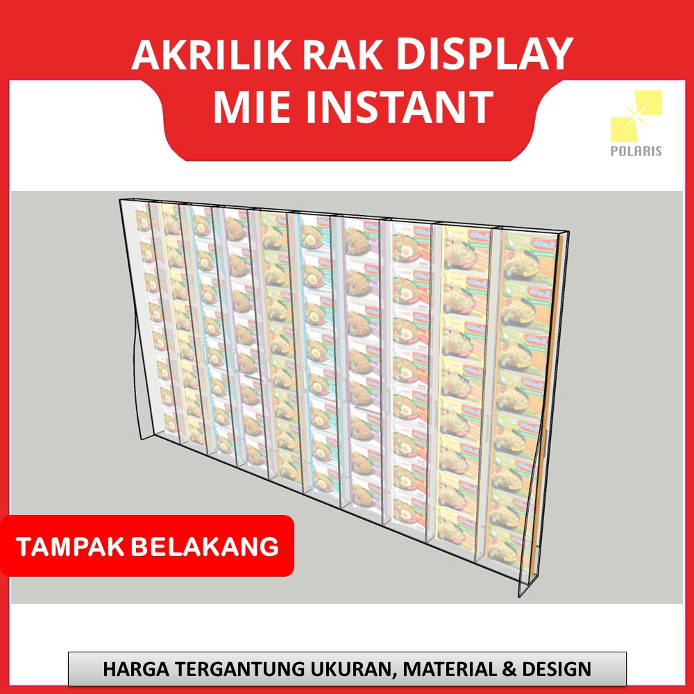 RAK ACRYLIC WARMINDO DISPLAY MIE INSTANT RAK INDOMIE - AKRILIK TEMPAT MI 10 SLOT UKURAN 145x12x80 CM