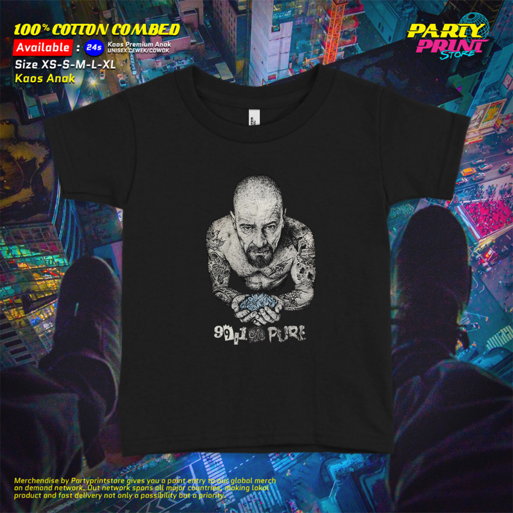 Partyprintstore Kaos Anak Cowok Film Movie Netflix Breaking Bad Walter White Heisenberg Crystal Blue