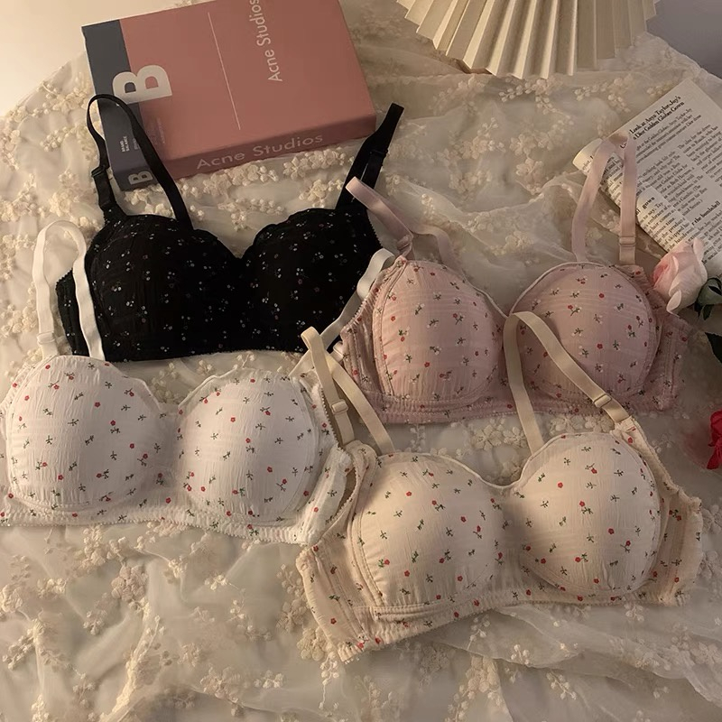 Miss H ~ 246 Bra wanita Motif Bunga Musim Semi Sexy Fashion Korea Trendy Bh Women Tanpa Kawat Murah Import