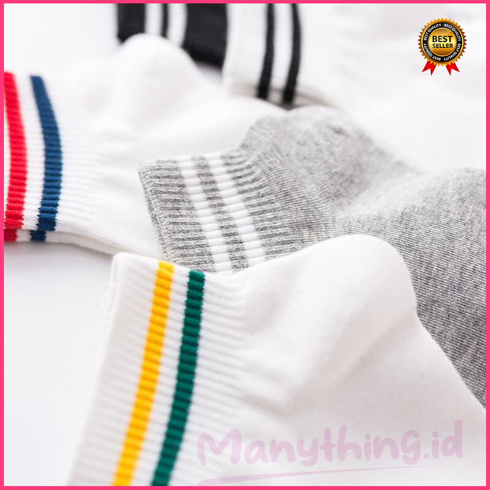 (MANYTHING) Kaos Kaki Semata Kaki / Kaos Kaki Korean Style / Casual Sport Motif Garis / Kaos Kaki Bahan Katun Warna Polos