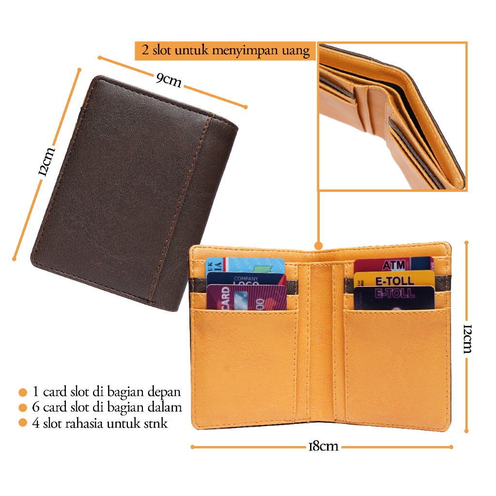 Dompet Lipat Pria Kulit PU Premium ¾ Wallet Card Simpel Dompet Kartu