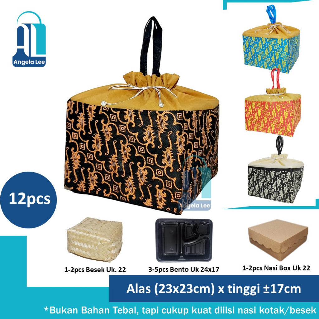 12pcs Tas Kain Spunbond SERUT BATIK PARANG Pesta Syukuran Hajatan Besekan uk.22x22