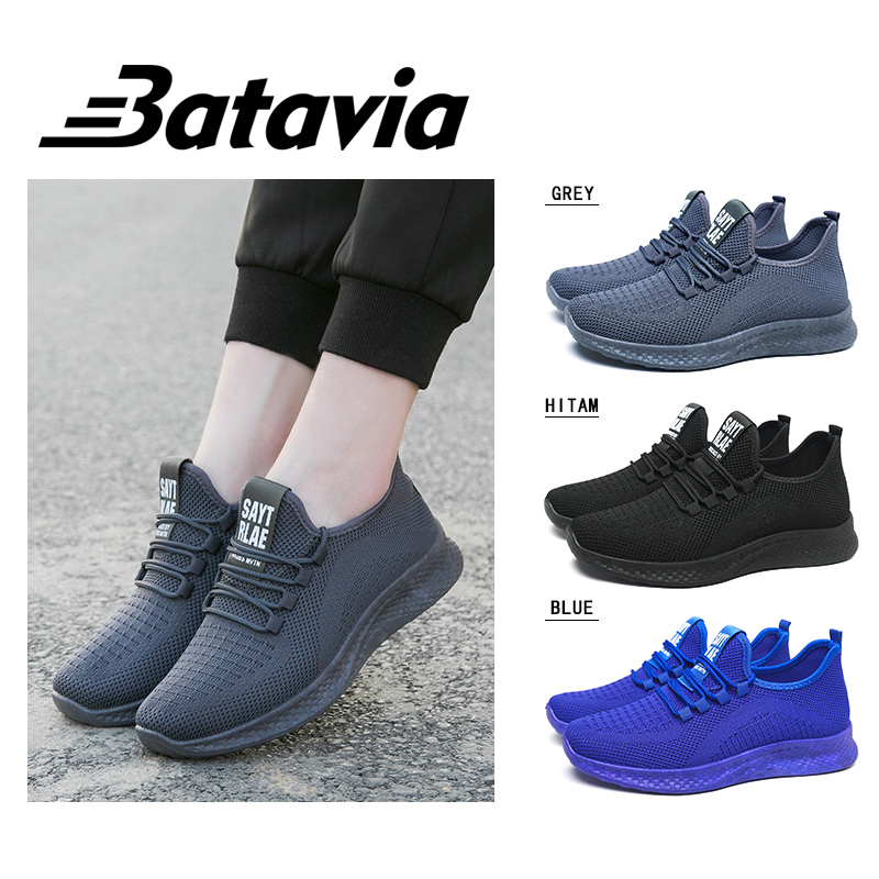 Batavia Sepatu Olahraga Pria Slip-On Tenun Terbang Mempesona Asli Sepatu Warna Solid Sepatu Keren Sepatu Ringan Sol Lembut Sepatu Pria B36